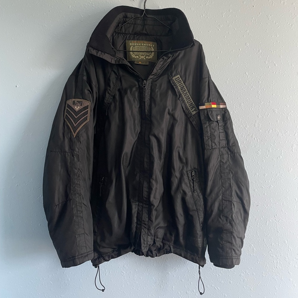 Black Drunknmunky military style bomber jacket
